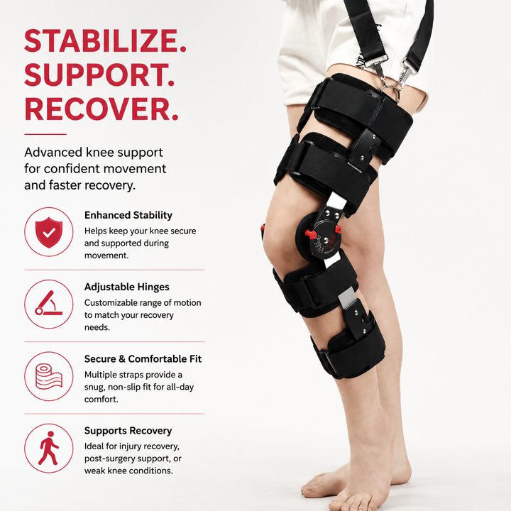 Premium Adjustable Hinged Knee Brace Orthopedic Knee Support Stabilizer Range of Motion Control Joint Stabilization Compression Support Brace