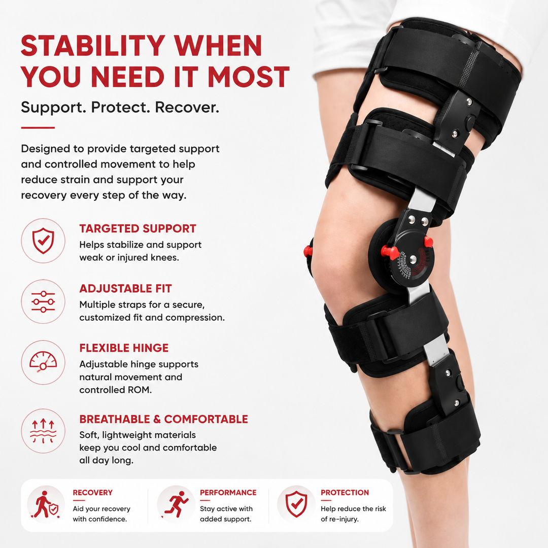 Premium Adjustable Hinged Knee Brace Orthopedic Knee Support Stabilizer Range of Motion Control Joint Stabilization Compression Support Brace