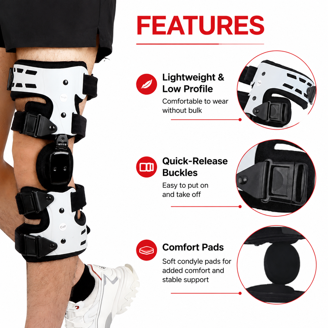 Premium Adjustable Hinged Knee Brace ROM Immobilizer Postoperative Recovery Support ACL MCL Meniscus Ligament Injury Left Right Leg Stabilizer