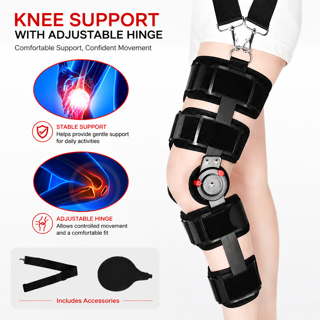 Premium Adjustable Hinged Knee Brace ROM Immobilizer Postoperative Recovery Support ACL MCL Meniscus Ligament Injury Left Right Leg Stabilizer