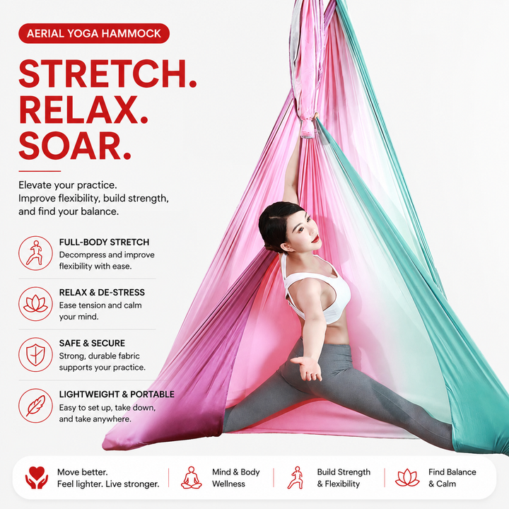 Premium Aerial Silks Yoga Hammock Anti Gravity Swing Low Stretch Fabric Flying Yoga Hammock for Stretching Fitness Pilates Home Studio Exercise