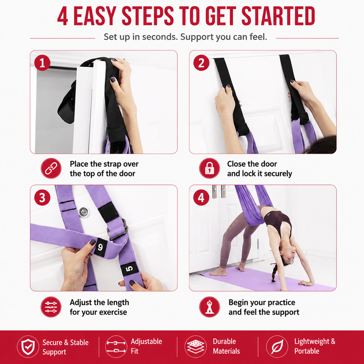 Premium Aerial Yoga Belt Adjustable Stretching Strap Elastic Support Trainer Portable Yoga Band Pilates Flexibility Fitness Home Gym Daily Use