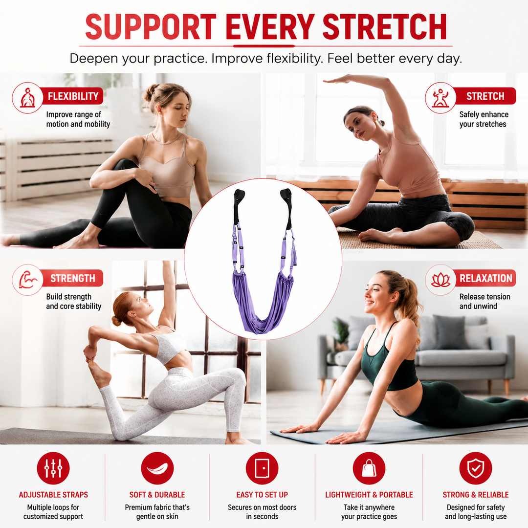Premium Aerial Yoga Belt Adjustable Stretching Strap Elastic Support Trainer Portable Yoga Band Pilates Flexibility Fitness Home Gym Daily Use