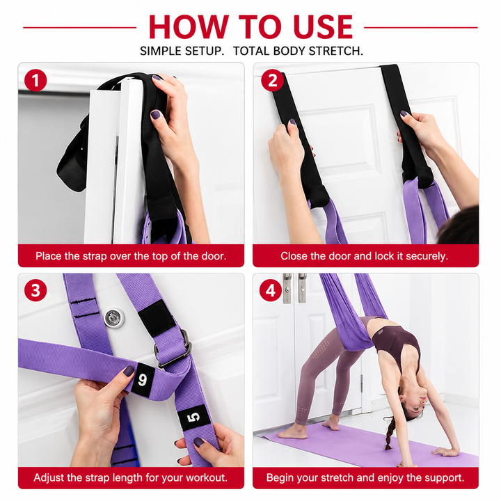 Premium Aerial Yoga Belt Durable Elastic Inversion Trainer Yoga Fitness Stretching Thick Fabric Split Flexibility Training Adults Kids Seniors Support Strap