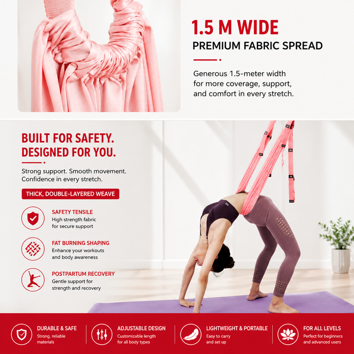 Premium Aerial Yoga Belt Durable Elastic Inversion Trainer Yoga Fitness Stretching Thick Fabric Split Flexibility Training Adults Kids Seniors Support Strap