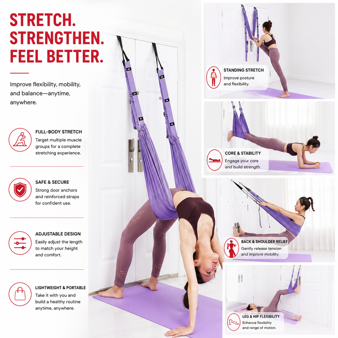 Premium Aerial Yoga Belt Durable Elastic Inversion Trainer Yoga Fitness Stretching Thick Fabric Split Flexibility Training Adults Kids Seniors Support Strap
