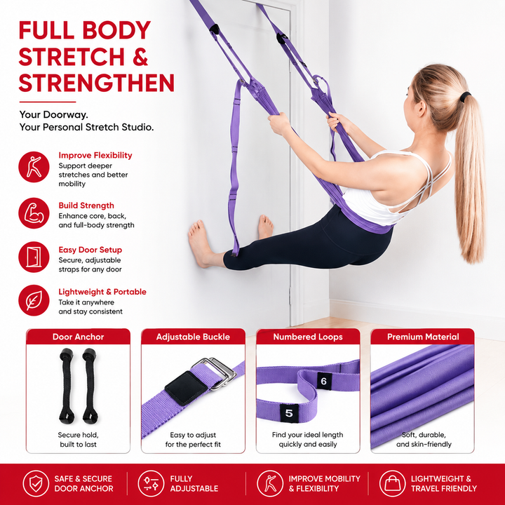 Premium Aerial Yoga Belt Durable Elastic Inversion Trainer Yoga Fitness Stretching Thick Fabric Split Flexibility Training Adults Kids Seniors Support Strap
