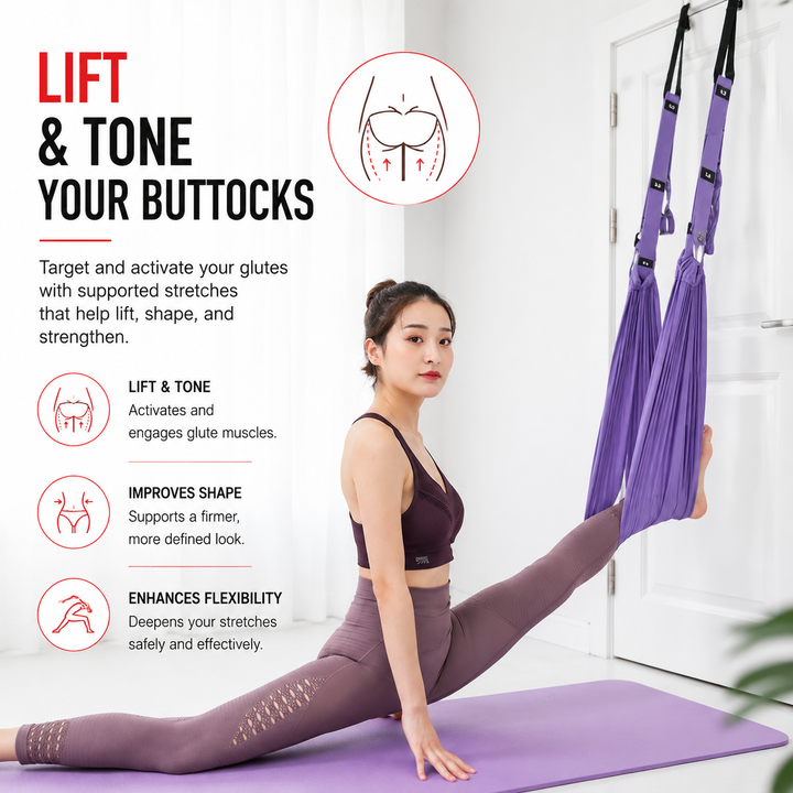 Premium Aerial Yoga Strap Adjustable Stretching Inversion Belt for Flexibility Training Leg Splits Metal Buckle Support Yoga Strap Green Purple Pink