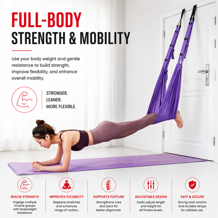 Premium Aerial Yoga Strap Adjustable Stretching Inversion Belt for Flexibility Training Leg Splits Metal Buckle Support Yoga Strap Green Purple Pink