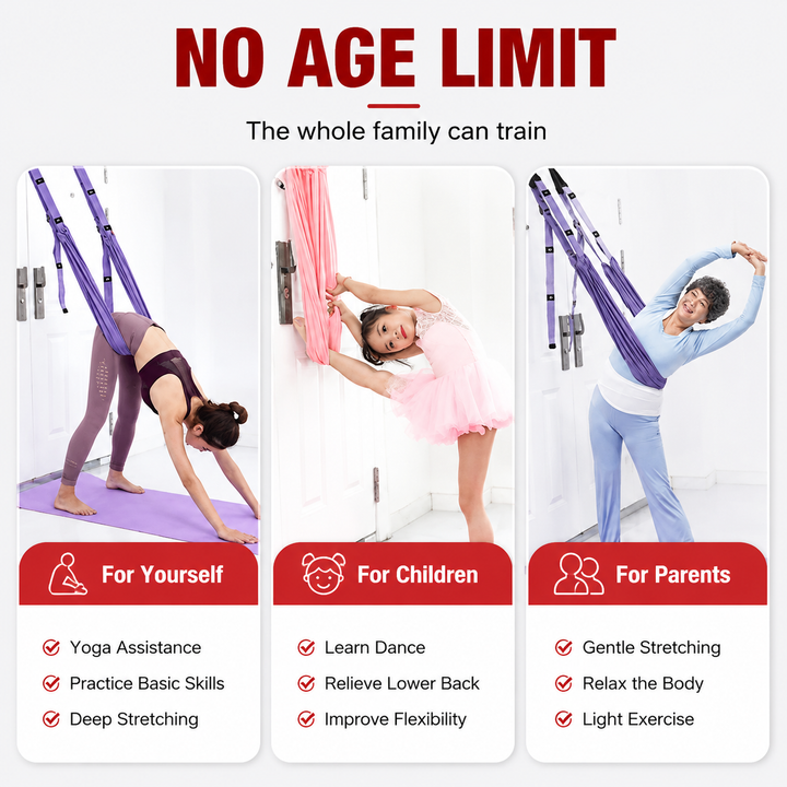 Premium Aerial Yoga Strap Adjustable Stretching Inversion Belt for Flexibility Training Leg Splits Metal Buckle Support Yoga Strap Green Purple Pink