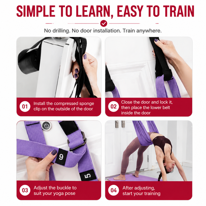 Premium Aerial Yoga Strap Adjustable Stretching Inversion Belt for Flexibility Training Leg Splits Metal Buckle Support Yoga Strap Green Purple Pink