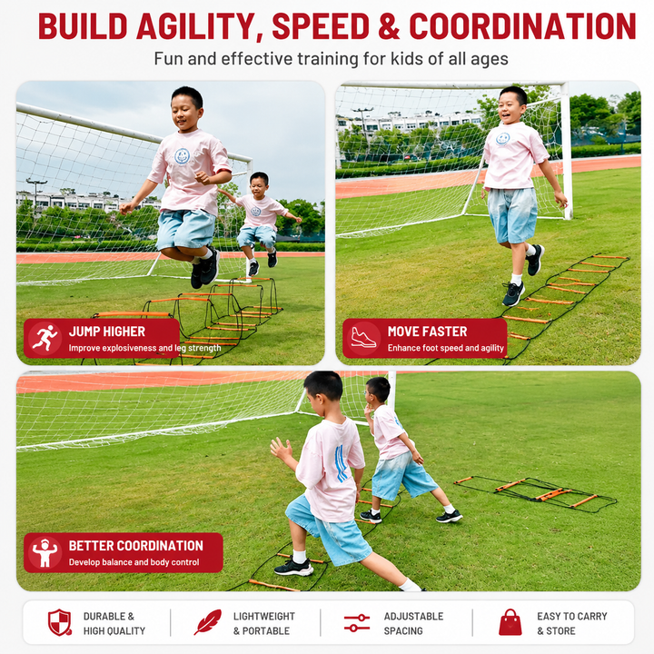 Premium Agility Ladder Soccer Football Training Speed Coordination Footwork Equipment 3-in-1 Drill Set Carry Bag Kids Adults Sports Training Tool