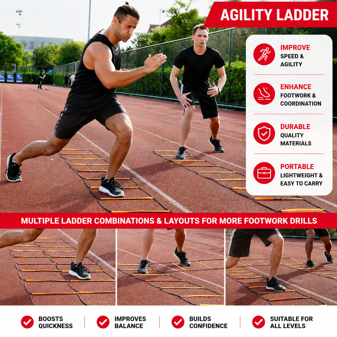 Premium Agility Ladder Soccer Football Training Speed Coordination Footwork Equipment 3-in-1 Drill Set Carry Bag Kids Adults Sports Training Tool