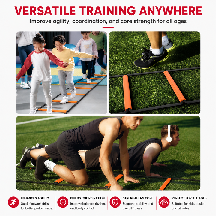 Premium Agility Ladder Speed Training Ladder Footwork Trainer Adjustable Sports Ladder Carry Bag Soccer Football Fitness Kids Adults Training Tool