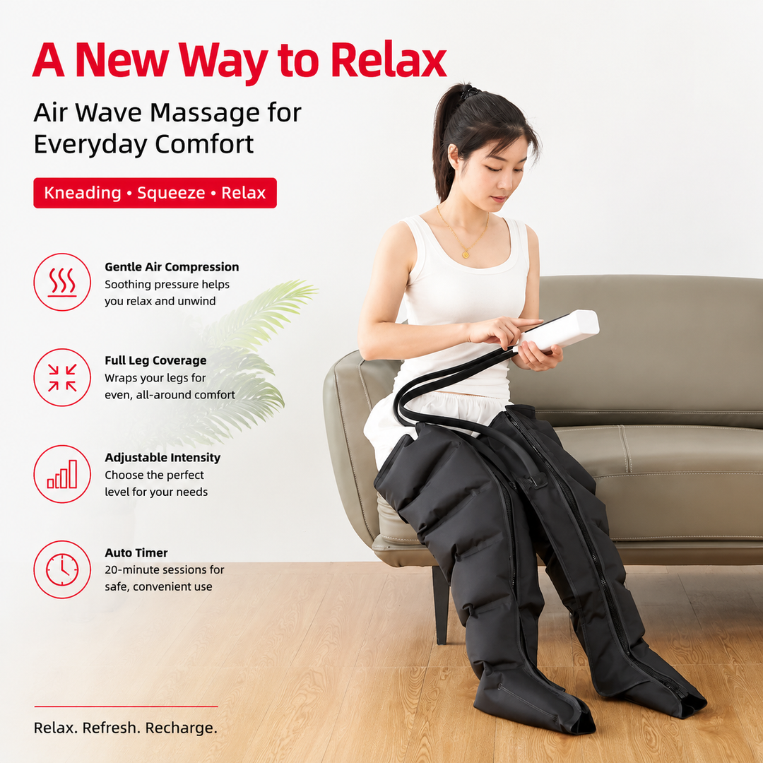 Premium Air Wave Leg Massager System Dynamic Air Compression Boots for Full Leg Foot Calf Massage Adjustable Intensity Home Spa Relaxation Device