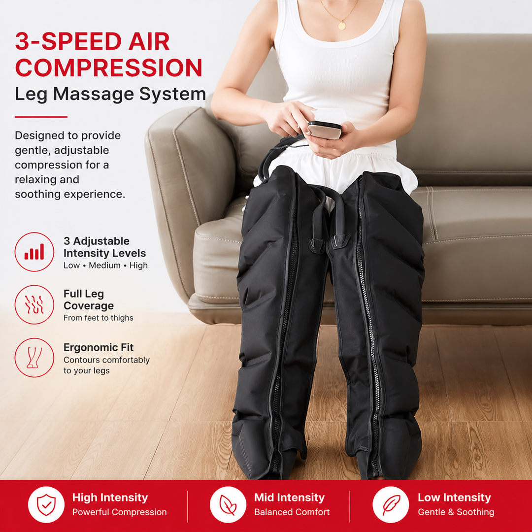 Premium Air Wave Leg Massager System Dynamic Air Compression Boots for Full Leg Foot Calf Massage Adjustable Intensity Home Spa Relaxation Device