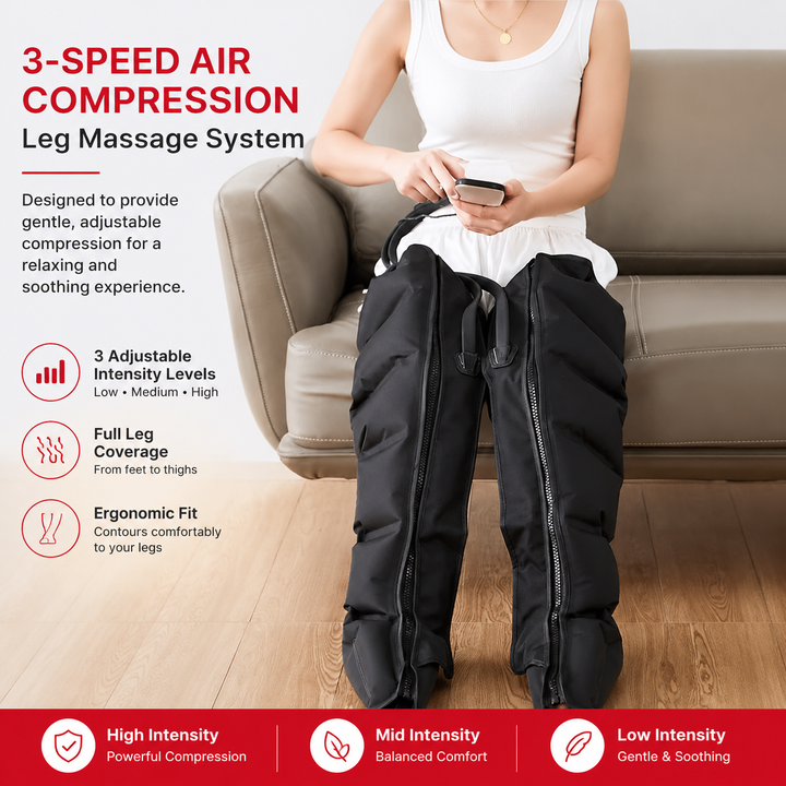 Premium Air Wave Leg Massager System Dynamic Air Compression Boots for Full Leg Foot Calf Massage Adjustable Intensity Home Spa Relaxation Device