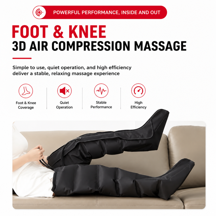 Premium Airwave Compression Leg Massager Full Leg Air Pressure Wrap 3 Modes 3 Intensity Levels Cotton Sleeve 360 Degree Foot Calf Knee Massage System Home Use