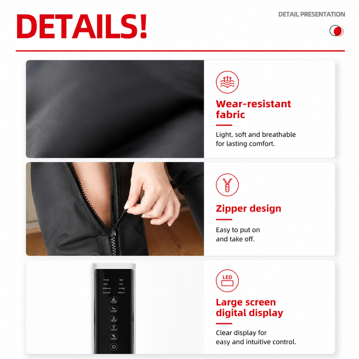 Premium Airwave Compression Leg Massager Full Leg Air Pressure Wrap 3 Modes 3 Intensity Levels Cotton Sleeve 360 Degree Foot Calf Knee Massage System Home Use