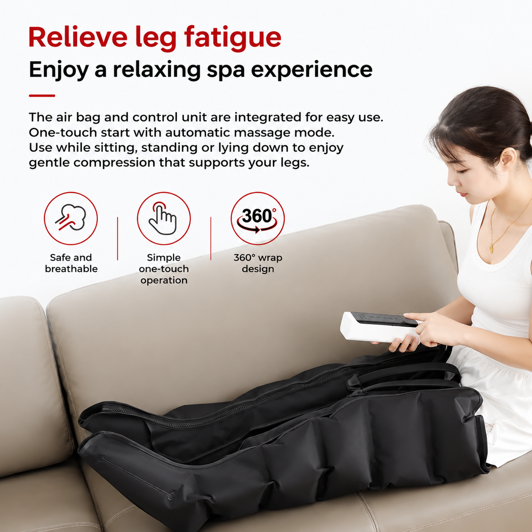 Premium Airwave Compression Leg Massager Full Leg Air Pressure Wrap 3 Modes 3 Intensity Levels Cotton Sleeve 360 Degree Foot Calf Knee Massage System Home Use