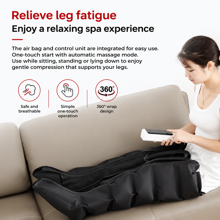 Premium Airwave Compression Leg Massager Full Leg Air Pressure Wrap 3 Modes 3 Intensity Levels Cotton Sleeve 360 Degree Foot Calf Knee Massage System Home Use