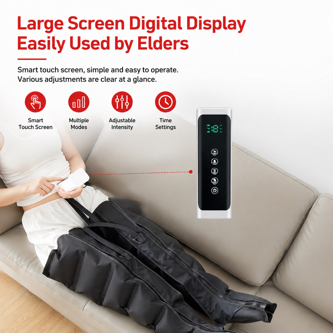 Premium Airwave Compression Leg Massager Full Leg Air Pressure Wrap 3 Modes 3 Intensity Levels Cotton Sleeve 360 Degree Foot Calf Knee Massage System Home Use