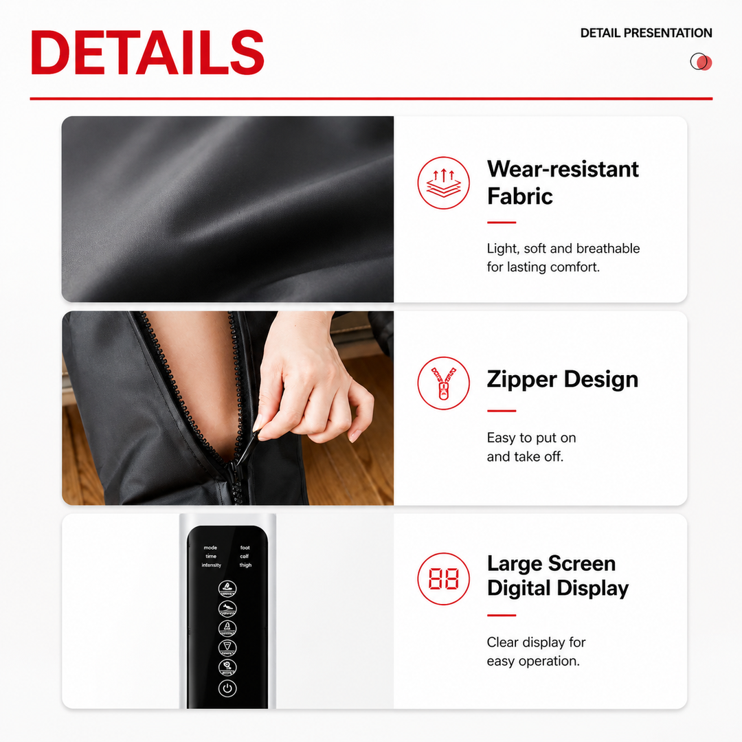 Premium Airwave Compression Leg Massager Full Leg Air Pressure Wrap 3 Modes 3 Intensity Levels Cotton Sleeve 360 Degree Foot Calf Knee Massage System Home Use