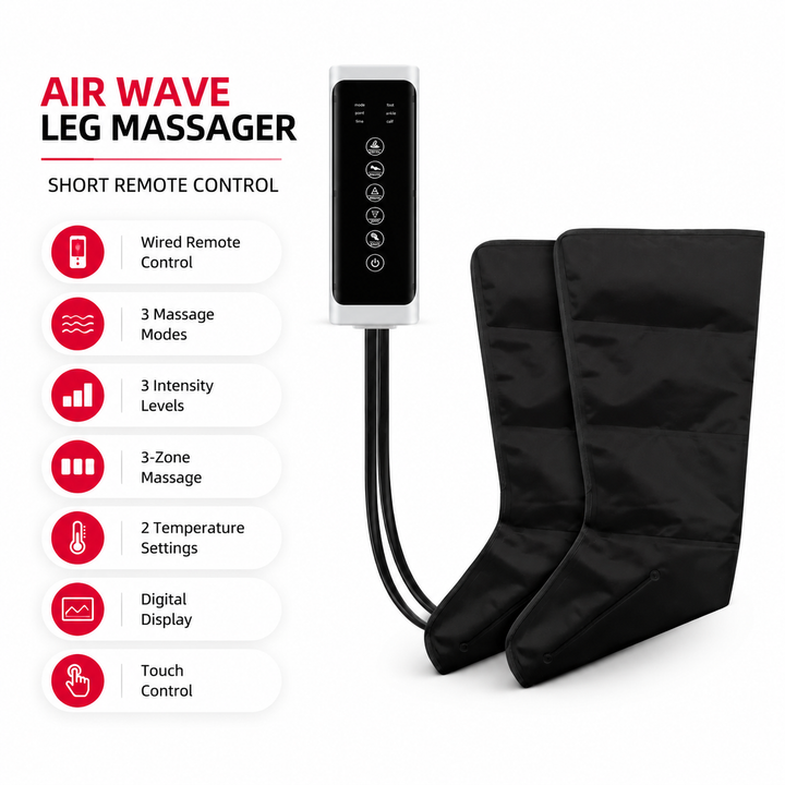 Premium Airwave Compression Leg Massager Full Leg Air Pressure Wrap 3 Modes 3 Intensity Levels Cotton Sleeve 360 Degree Foot Calf Knee Massage System Home Use