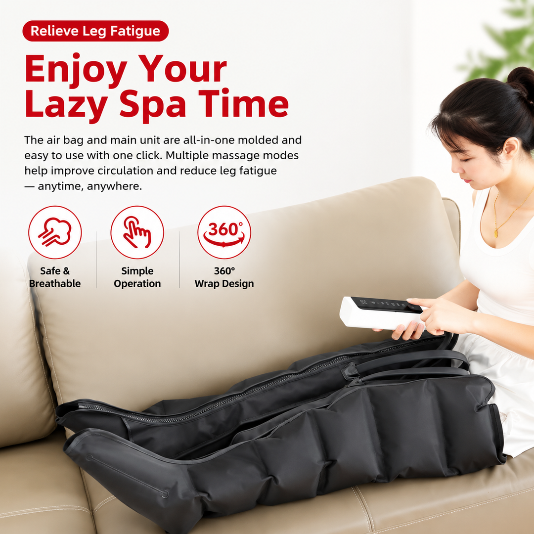 Premium Airwave Compression Leg Massager Full Leg Air Pressure Wrap 3 Modes 3 Intensity Levels Cotton Sleeve 360 Degree Foot Calf Knee Massage System Home Use