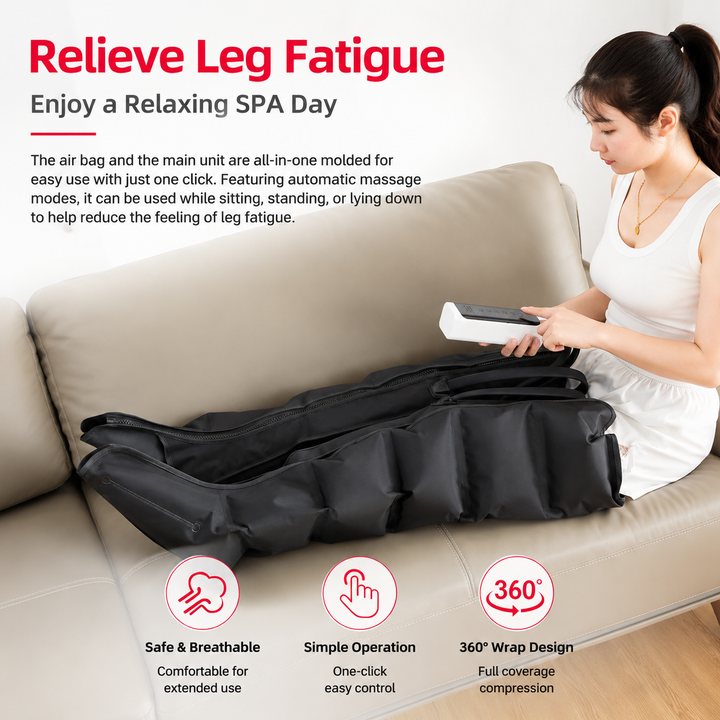 Premium Airwave Compression Leg Massager Full Leg Air Pressure Wrap 3 Modes 3 Intensity Levels Cotton Sleeve 360 Degree Foot Calf Knee Massage System Home Use