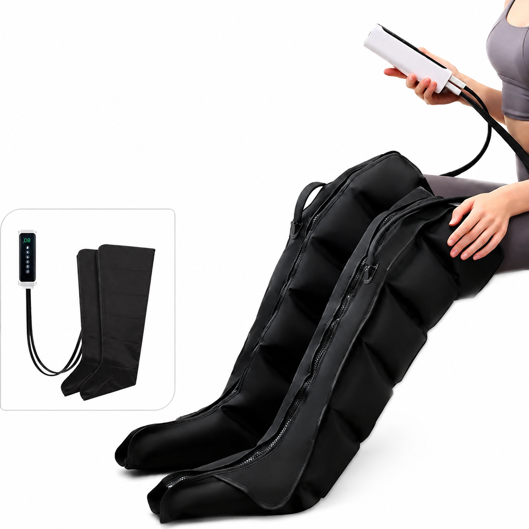 Premium Airwave Compression Leg Massager Full Leg Air Pressure Wrap 3 Modes 3 Intensity Levels Cotton Sleeve 360 Degree Foot Calf Knee Massage System Home Use