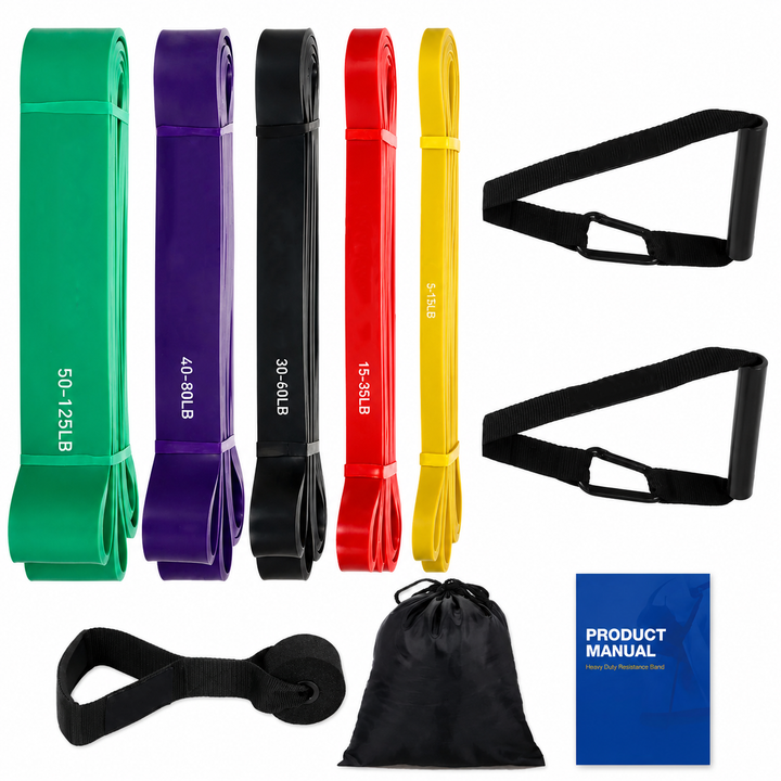 Premium All In One Pull Up Resistance Band Set 5 Levels 5–125 LB Latex Resistance Bands with Handles Door Anchor Carry Bag Full Body Home Workout Fitness Kit