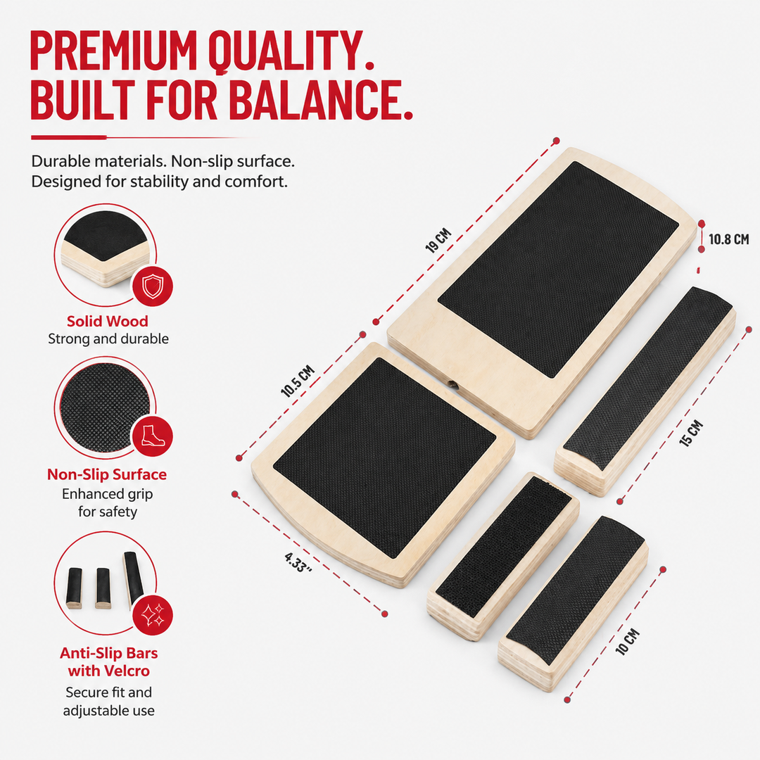 Premium Ankle Balance Board Wooden Foot Trainer Stability Board Pilates Balance Training Foot Strength Portable 30×10.8cm Home Gym Exercise Tool