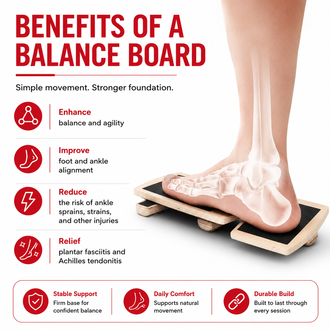 Premium Ankle Balance Board Wooden Foot Trainer Stability Board Pilates Balance Training Foot Strength Portable 30×10.8cm Home Gym Exercise Tool