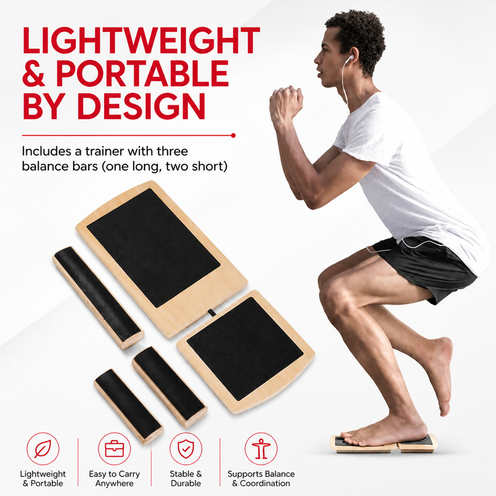 Premium Ankle Balance Board Wooden Foot Trainer Stability Board Pilates Balance Training Foot Strength Portable 30×10.8cm Home Gym Exercise Tool