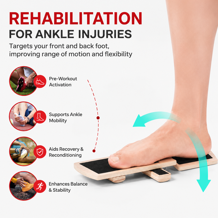 Premium Ankle Balance Board Wooden Foot Trainer Stability Board Pilates Balance Training Foot Strength Portable 30×10.8cm Home Gym Exercise Tool