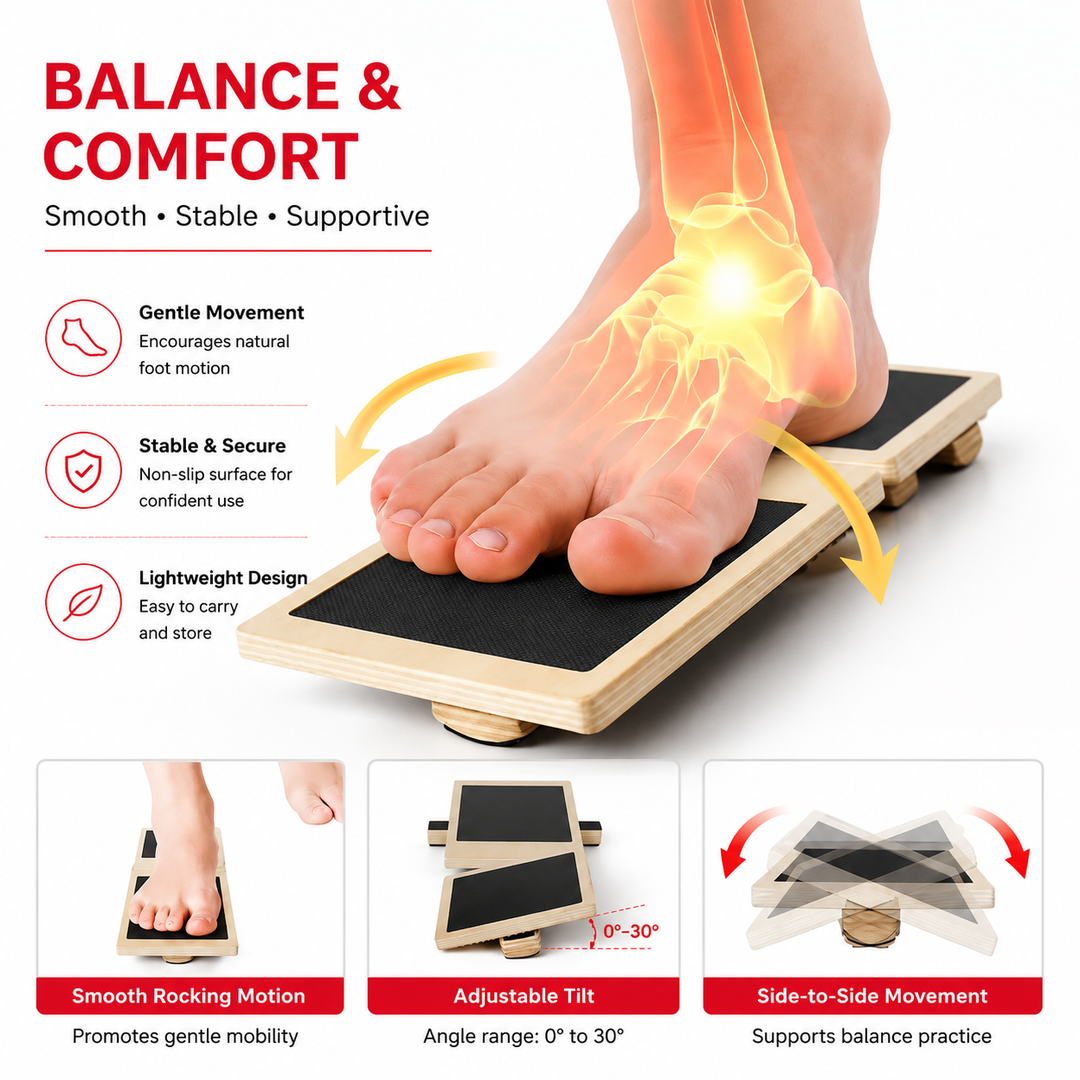 Premium Ankle Balance Board Wooden Foot Trainer Stability Board Pilates Balance Training Foot Strength Portable 30×10.8cm Home Gym Exercise Tool