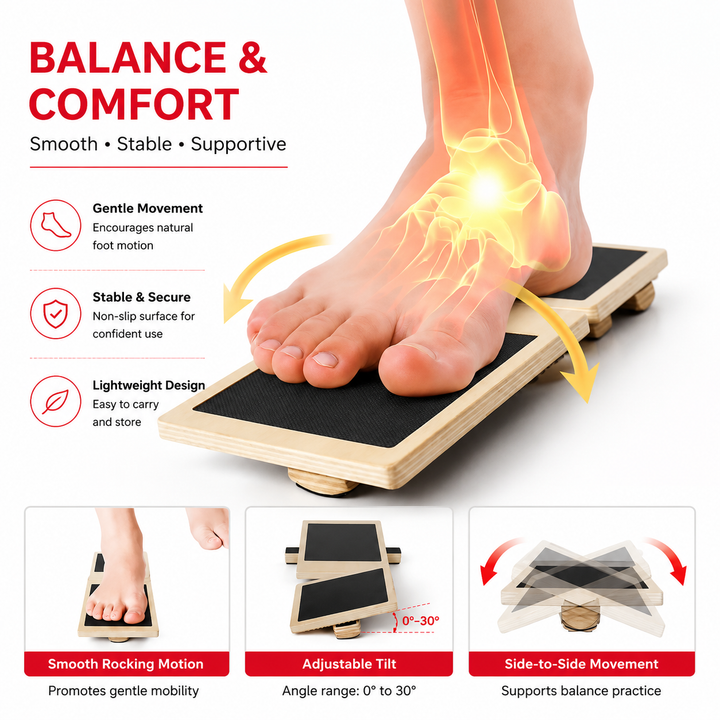 Premium Ankle Balance Board Wooden Foot Trainer Stability Board Pilates Balance Training Foot Strength Portable 30×10.8cm Home Gym Exercise Tool