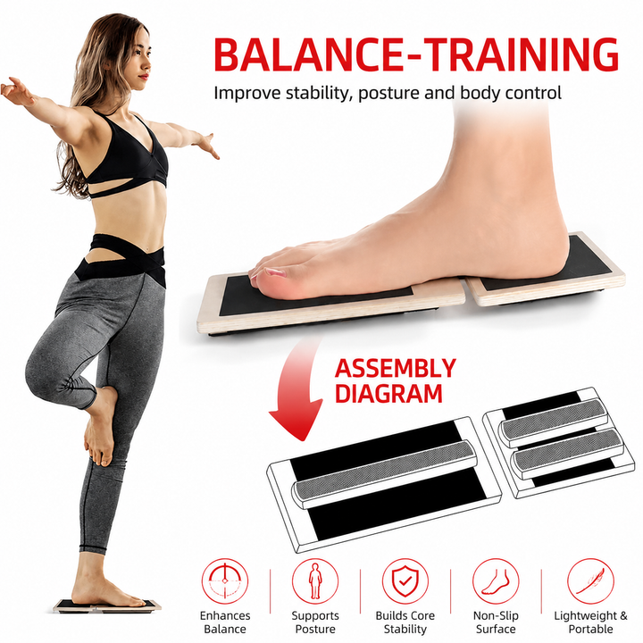 Premium Ankle Balance Board Wooden Foot Trainer Stability Board Pilates Balance Training Foot Strength Portable 30×10.8cm Home Gym Exercise Tool