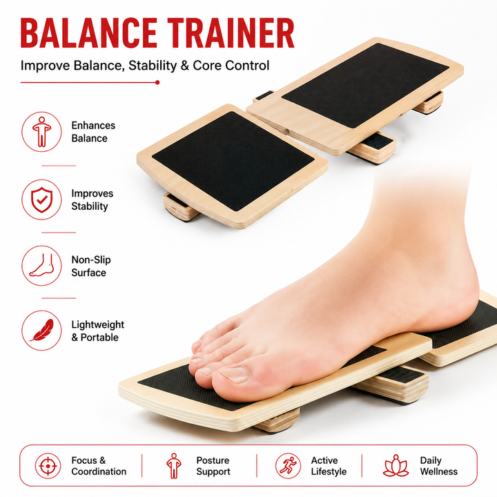 Premium Ankle Balance Board Wooden Foot Trainer Stability Board Pilates Balance Training Foot Strength Portable 30×10.8cm Home Gym Exercise Tool