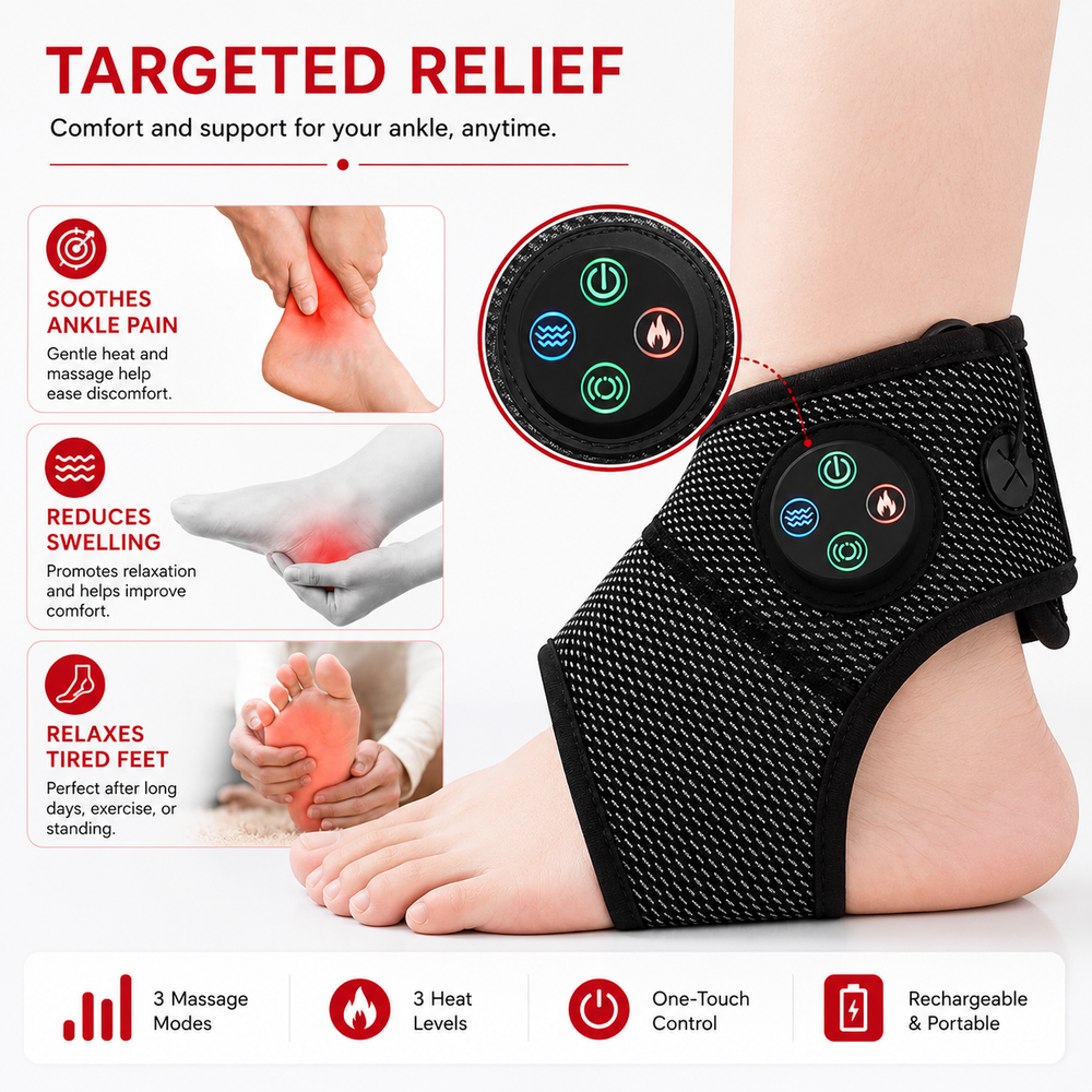 Premium Ankle Massager Air Compression Foot Massager Adjustable Intensity USB Rechargeable Lightweight Ankle Brace Pain Relief Home Therapy Device