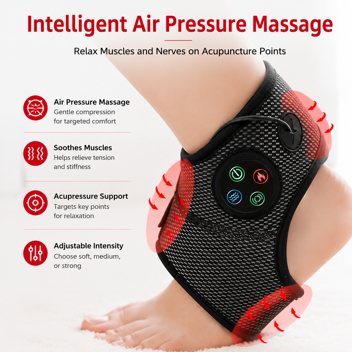 Premium Ankle Massager Air Compression Foot Massager Adjustable Intensity USB Rechargeable Lightweight Ankle Brace Pain Relief Home Therapy Device