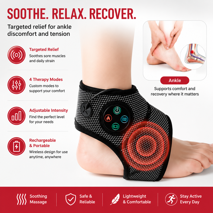 Premium Ankle Massager Air Compression Foot Massager Adjustable Intensity USB Rechargeable Lightweight Ankle Brace Pain Relief Home Therapy Device