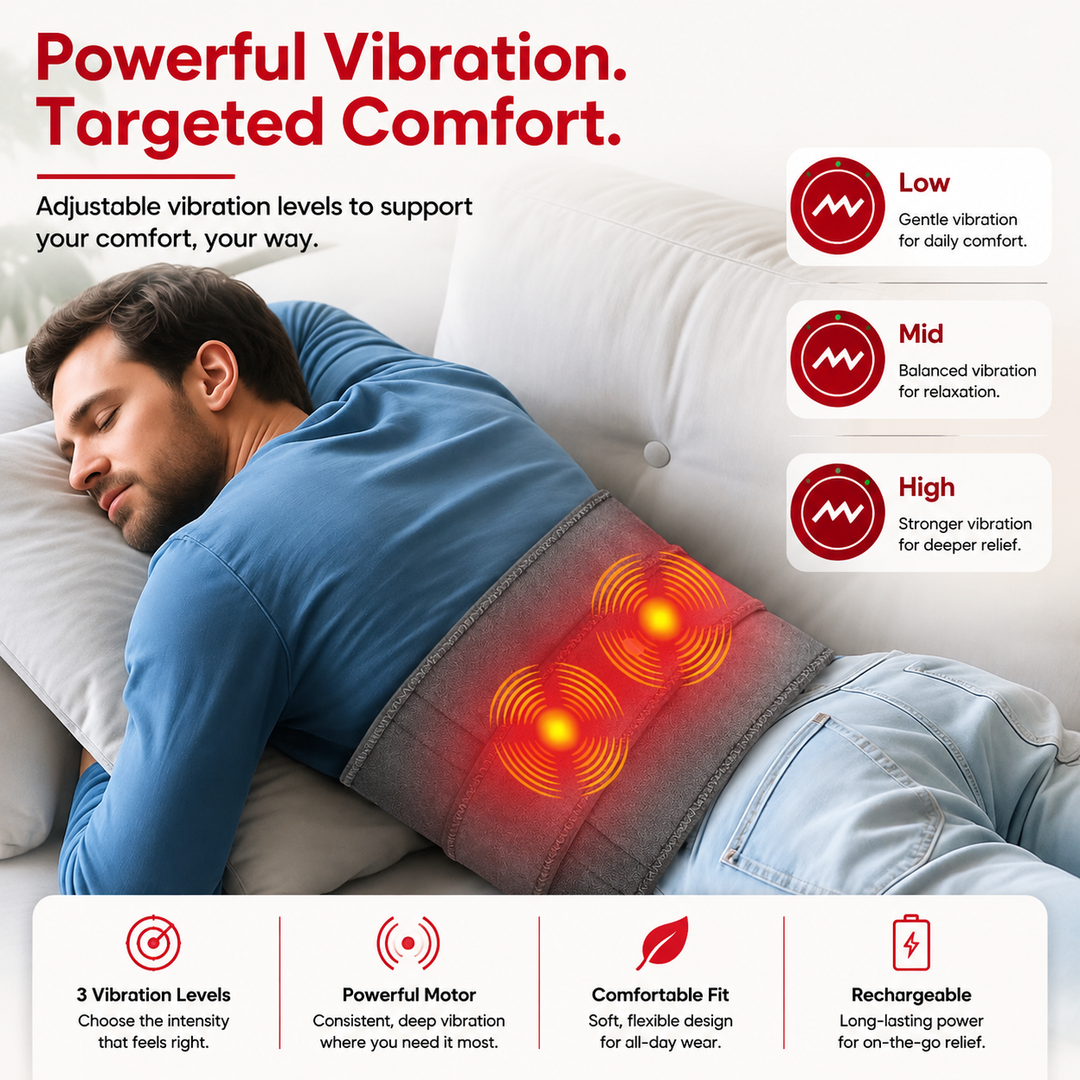 Premium Back Massager Belt with Heat Cordless Lumbar Heating Pad Red Light Vibration Massage 5000mAh Rechargeable Waist Support Pain Relief Device