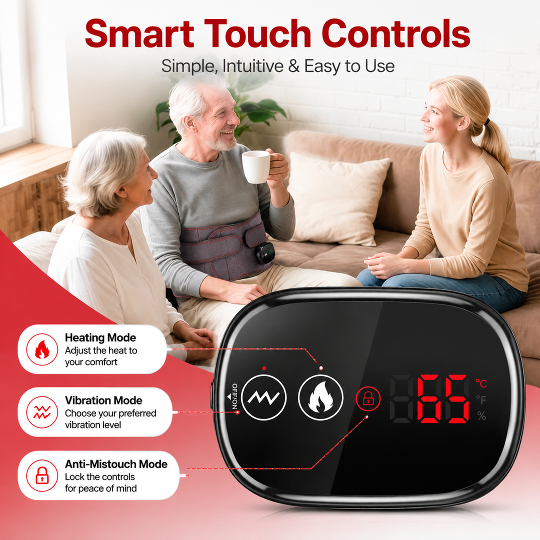 Premium Back Massager Belt with Heat Cordless Lumbar Heating Pad Red Light Vibration Massage 5000mAh Rechargeable Waist Support Pain Relief Device