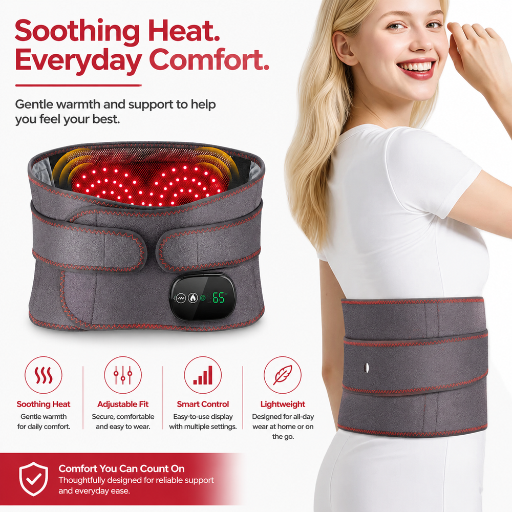 Premium Back Massager Belt with Heat Cordless Lumbar Heating Pad Red Light Vibration Massage 5000mAh Rechargeable Waist Support Pain Relief Device