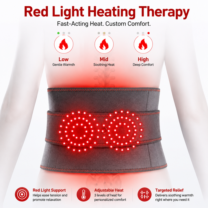 Premium Back Massager Belt with Heat Cordless Lumbar Heating Pad Red Light Vibration Massage 5000mAh Rechargeable Waist Support Pain Relief Device