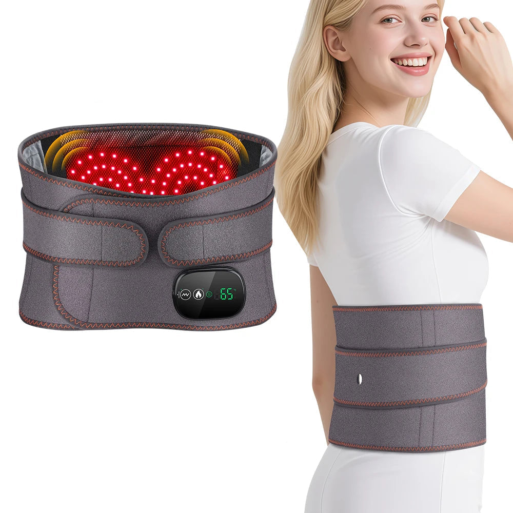 Premium Back Massager Belt with Heat Cordless Lumbar Heating Pad Red Light Vibration Massage 5000mAh Rechargeable Waist Support Pain Relief Device