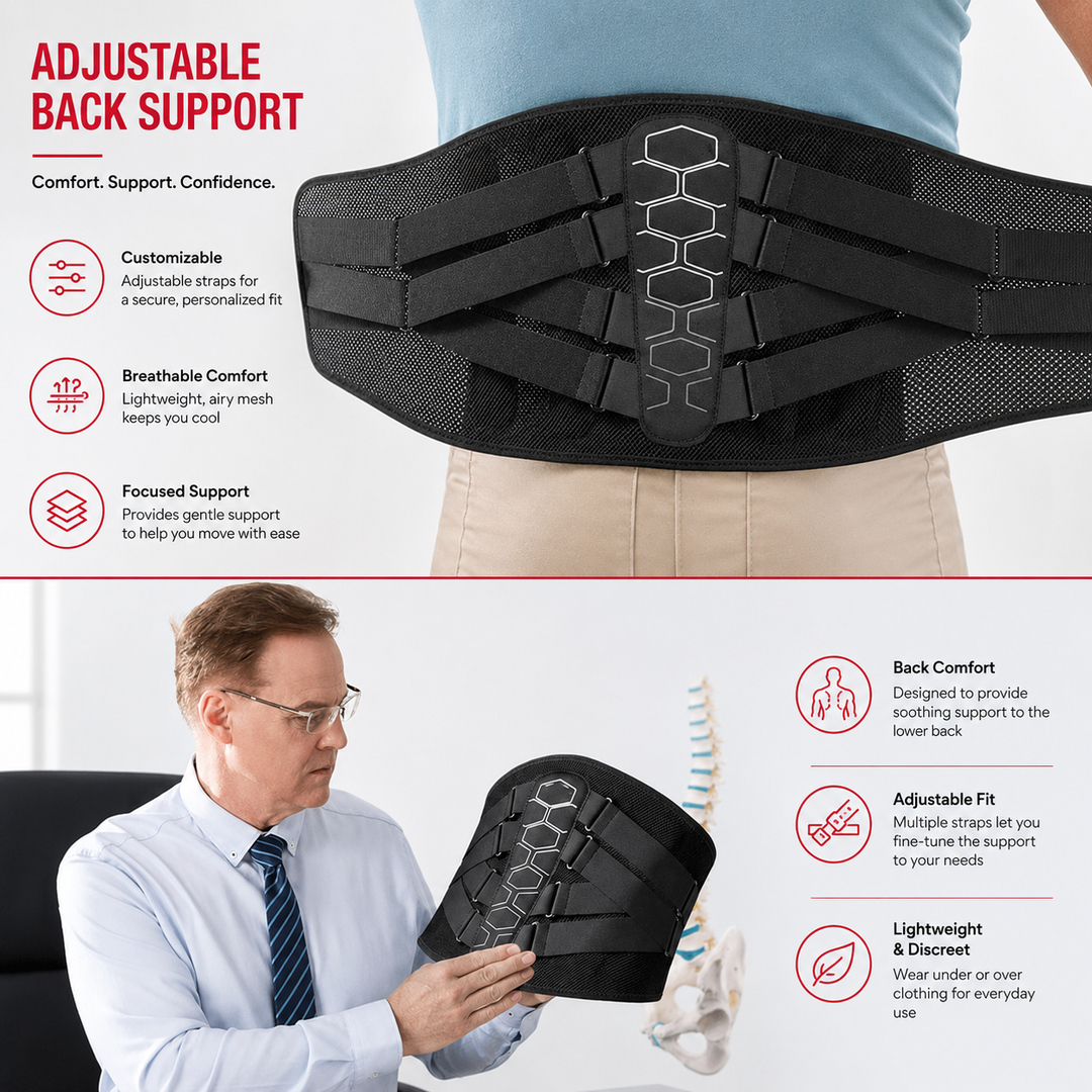 Premium Back Support Belt Lumbar Support Brace for Lower Back Pain Adjustable Compression Posture Support Belt for Work Gym Lifting Daily Use Belted