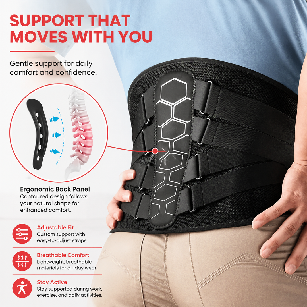 Premium Back Support Belt Lumbar Support Brace for Lower Back Pain Adjustable Compression Posture Support Belt for Work Gym Lifting Daily Use Belted